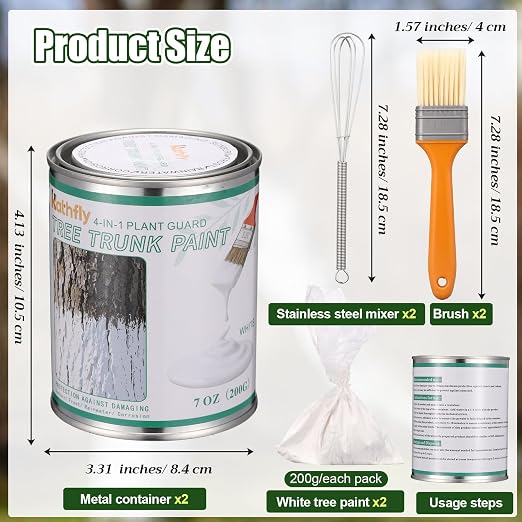 Kathfly 2 Pack Tree Paint Kit Tree Whitewash Trees Trunk Protection with Tinplate Container Whisk Brush for Fruit Nut Ornamental Trees Sapling Garden Yard Orchard (7" Whisk,Regular Classic Brush)