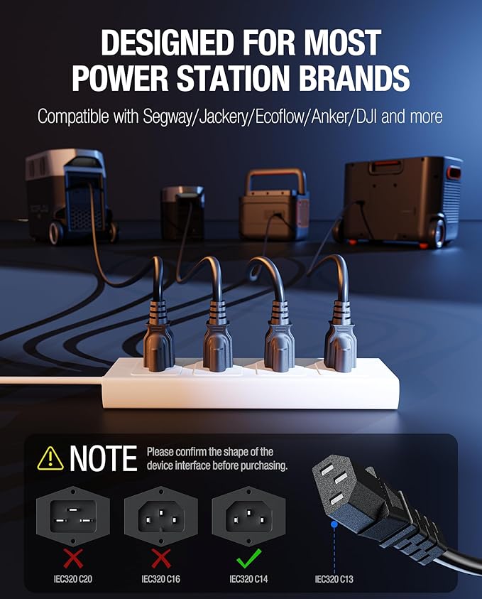 UL Listed Heavy-Duty Power Station Fast Charging Cable, 14AWG 125V 15A Power Cord for Jackery Explorer 3000/2000/1500/1000 Pro, Ecoflow Delta/River, Bluetti EB3A, Anker 757/767, Segway Cube, DJI(12FT)