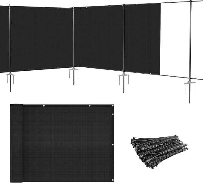 Patio 5' x 33' Outdoor Privacy Screen Freestanding Temporary Fence Panels Net Cover with Metal Poles for Outside Backyard Pool Garden Air Conditioner Fencing, Black