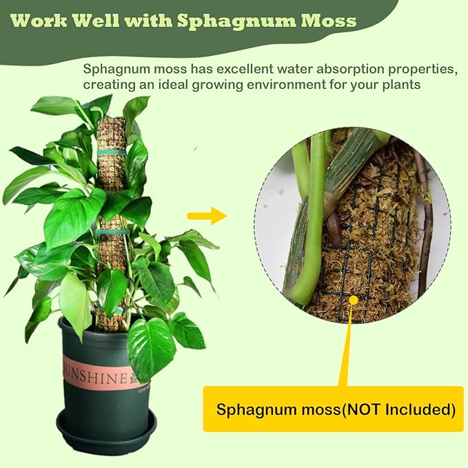 Moss Pole DIY Kit, 26.3ft Metal Moss Pole for Plants Monstera, 8Pcs 8.3in×3.3ft Steel Wire Mesh with Plier, Cable Zip Ties, Max Make 13Pcs 24" Plant Poles(26.3ft Wire Mesh with Plier)
