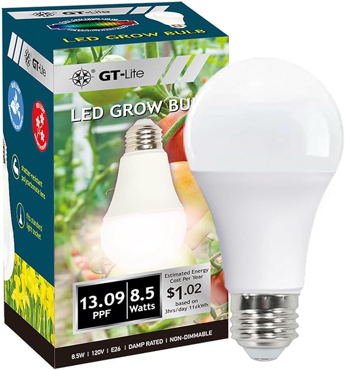 GT-Lite LED Plant Grow Light Bulbs Full Spectrum with 13.09 PPF, A19, E26 Base for Indoor Outdoor Plants