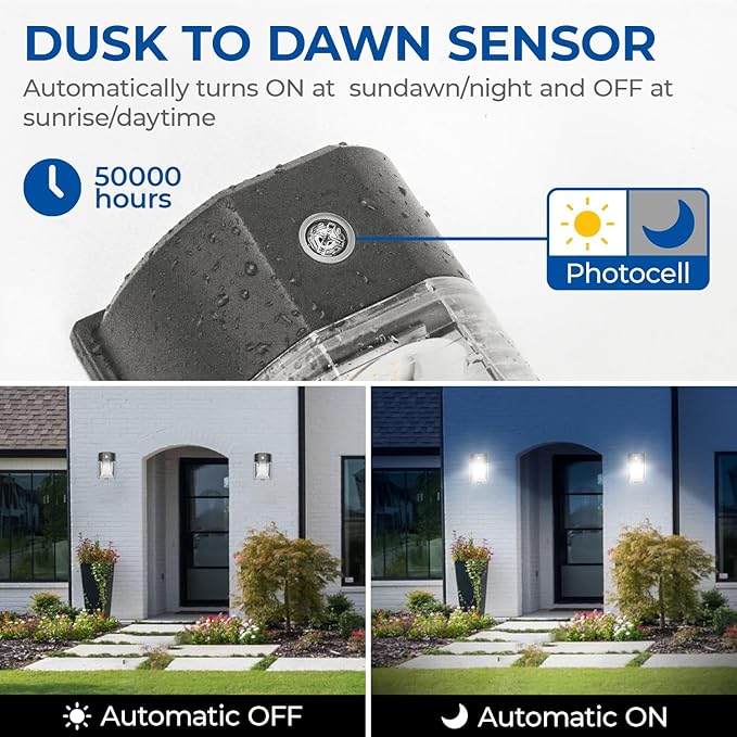 CINOTON 26W LED Wall Pack Light with Dusk to Dawn Sensor, 3000LM [100-277Vac] LED Wall Lights IP65 Waterproof Outdoor Security Flood Lighting for Garage Warehouse Garden 5000K-Daylight 4 Pack