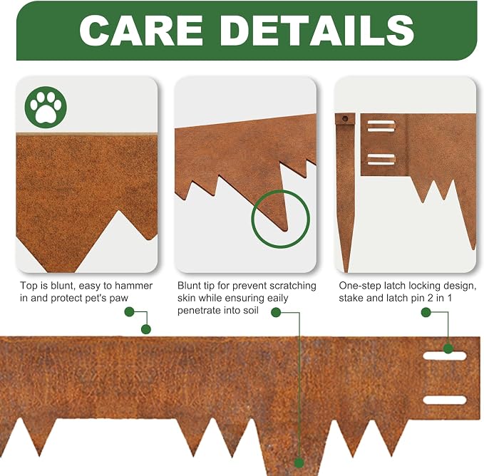 Metal Landscape Edging Border 6 Packs 42'' L x 4.5'' H, Pre-Rusted Steel Garden Edging Border with 6 Stakes, Hammer-in Lawn Edging for Landscaping, Flower Bed, Yard, Pathway, Tree Ring (21ft Total)