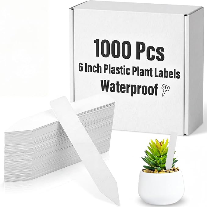 1000 Pcs 6 Inch Plastic Plant Labels Waterproof Garden Plant Tags Markers for Seedlings Greenhouse Accessories Outdoor Indoor Pot Garden Stake Essentials(White)
