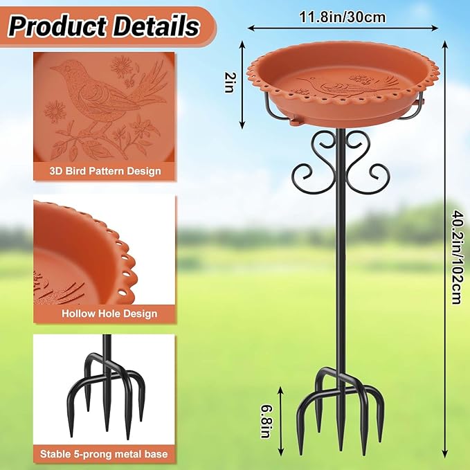 Bird Bath for Outside,Outdoor 12" Birdbath Detachable Water Bowl,Vintage Freestanding Bird Baths Bird Feeder for Outdoors Garden Patio Yard Lawn Decor (Brown)
