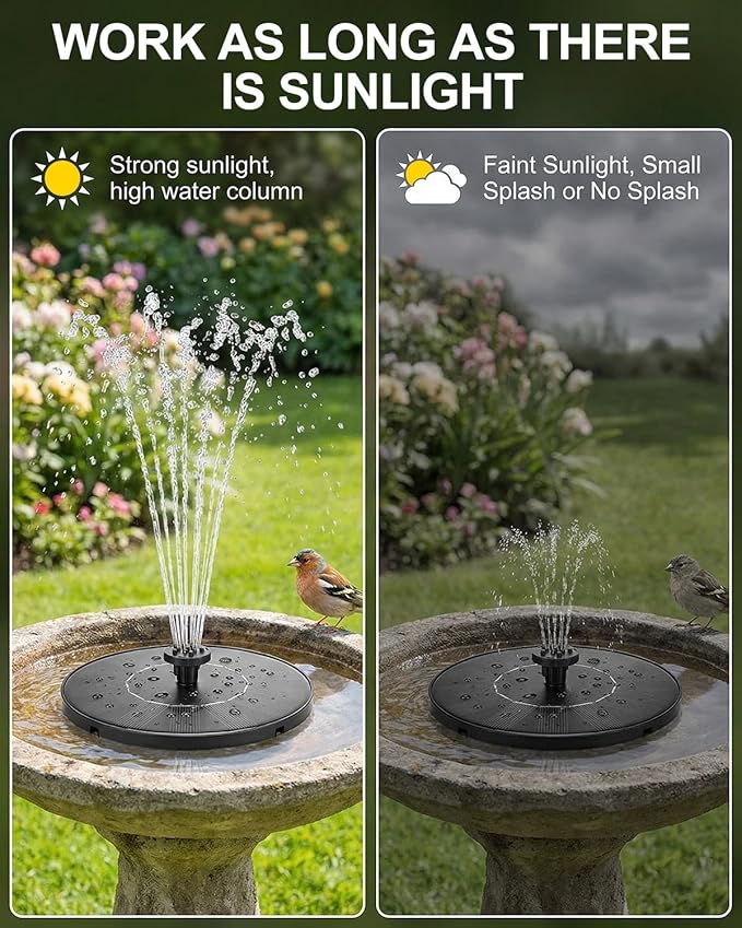 Solar Bird Bath Fountains, 2026 Upgraded 1.4W Solar Fountain Pump with 7 Nozzles, Free Standing Floating Solar Powered Water Pump Fountain for Bird Bath, Garden, Pond, Pool, Outdoor (6.3in)
