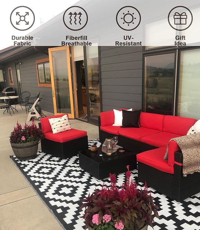 FLYMEI Patio Cushion Covers 25x25x5 Waterproof Outdoor Cushion Cover Replacement 4Packs Outdoor Seat Cushion Slipcover for Rattan Chair Sofa, Red