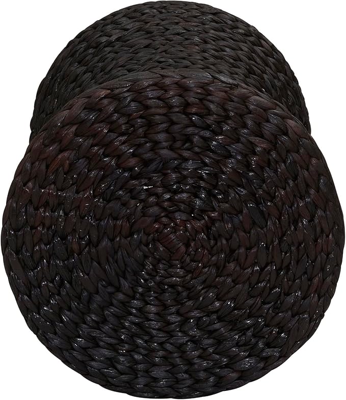 Household Essentials Handwoven Water Hyacinth Wicker Stool with Hourglass Shape, Black