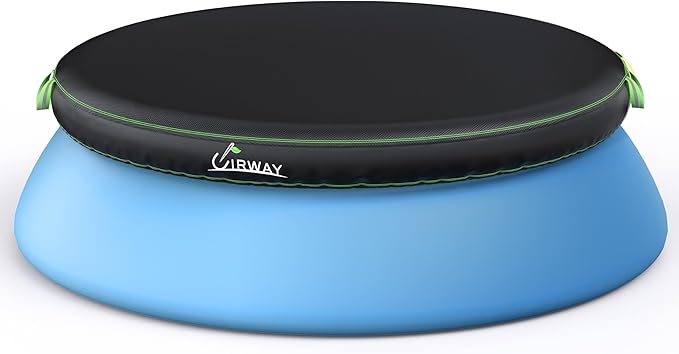 UIRWAY 13FT Round Pool Cover, Inflatable Pool Covers for Above Ground Pools with Elastic Cord - Snug Fit & Easy Set, Outdoor Swimming Pool Cover with 2 Reflective Strip Handles, Black