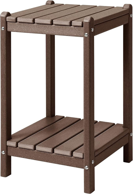 LZRS Adirondack Outdoor End Table, Pool Composite Patio Table,HDPE End Tables for Backyard,Pool, Indoor Companion, Easy Maintenance & Weather Resistant(Brown)
