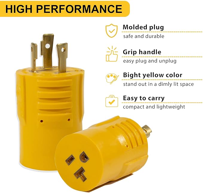 30 Amp Shore Power Adapter - NEMA L5-30P to 5-15R/5-20R Twist Lock Plug RV & Marine Generator Connector, 110V/120V Household Outlet Converter with 3-Prong Locking Safe and Reliable Power Supply