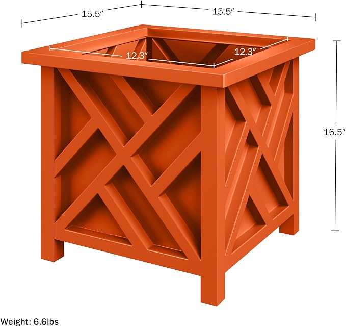 Lattice Design Outdoor Planter Box 2-Pack - 15.5” Square 16.5” Tall Terracotta Decorative Plant Pots for Front Porch Decor - Flower Pots Outdoor Planters for Porch Patio or Garden Decor by Pure Garden