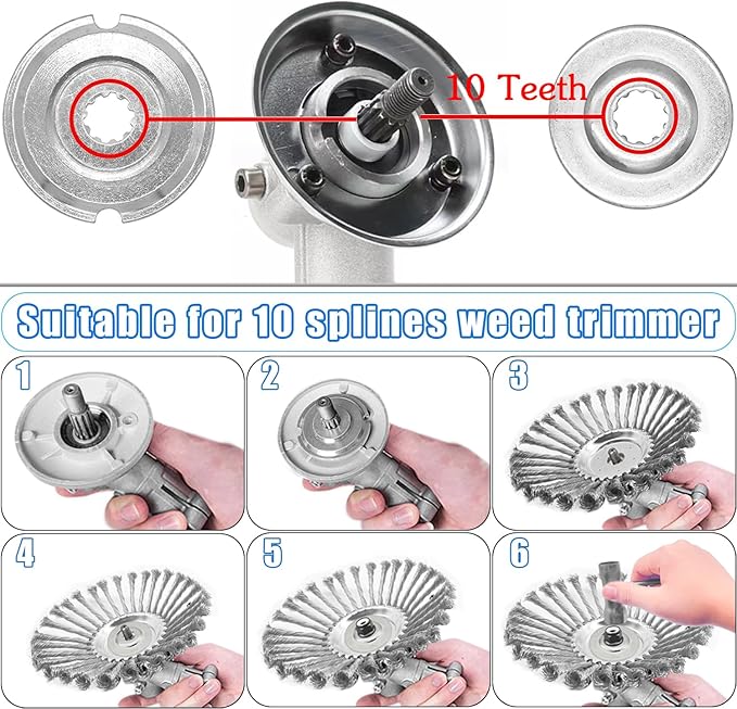 CZS 8 Inch Unbreakable Wired Trimmer Blade, Steel Wire Cutter Trimmer Head, Wire Rotary Brush Weed Trimmer Head, Weed Eater Head with Adapter Kit for Moss Grass Rust Removal