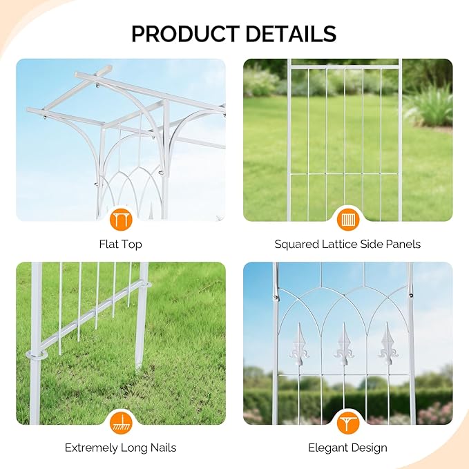 VINGLI Garden Arbor, Arch Archway for Wedding Ceremony Party, Steel Garden Trellis for Plant Climbing, Christmas Garden Decorations Pergola for Garden, Backyard, Lawn (White)