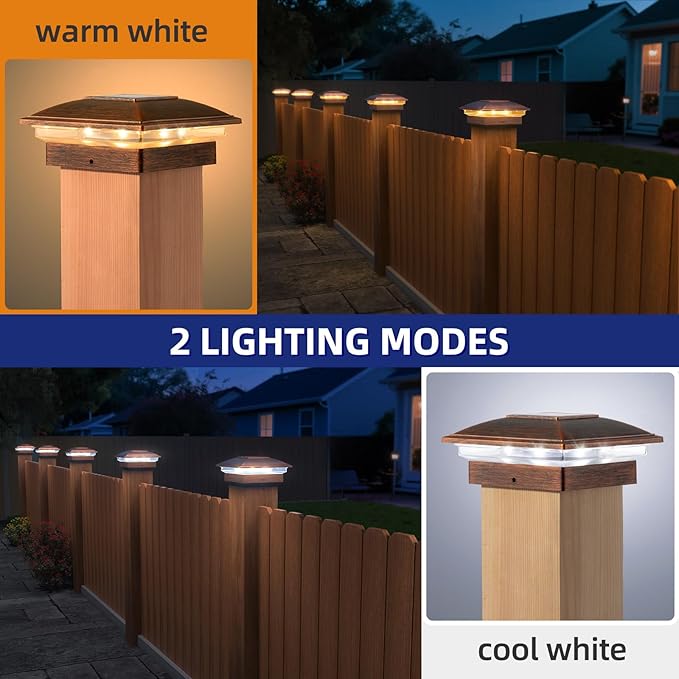 APONUO 16 Pack Fence Post Solar Lights, 2 Modes(Warm/Cool Light) Outdoor Waterproof 4x4 Post Solar Lights, Solar Powered Garden, Patio, Deck Decor for 4x4 Wood & Vinyl Posts, Copper