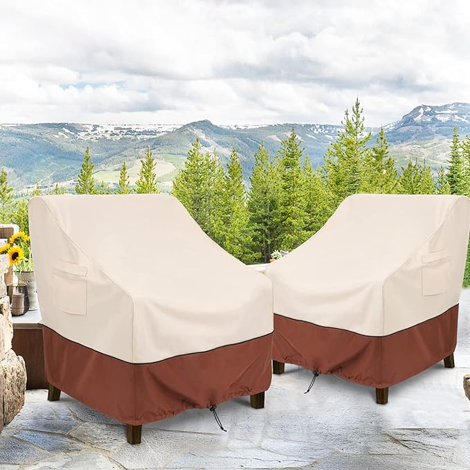 COSFLY Patio Furniture Covers 2 Pack, 600D Waterproof Outdoor Chair Covers for Deep Chairs, All-Weather UV Resistant Protection with Adjustable Straps & Air Vents, Fits up to 35" W x 38" D x 31" H