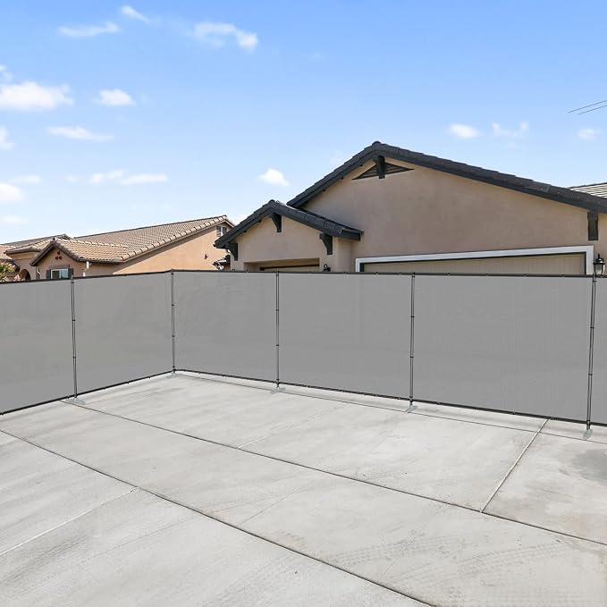Patio 6' x 8' Outdoor Privacy Screen Freestanding Temporary Fence Panels Net Cover with Metal Poles for Outside Backyard Pool Garden Air Conditioner Fencing, Light Gray