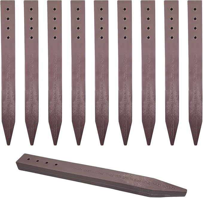 (10-Pack) Heavy Duty, Brown Landscape Lawn & Garden Border Edging Stakes - Easy Install Terrace & Bender Board (10)