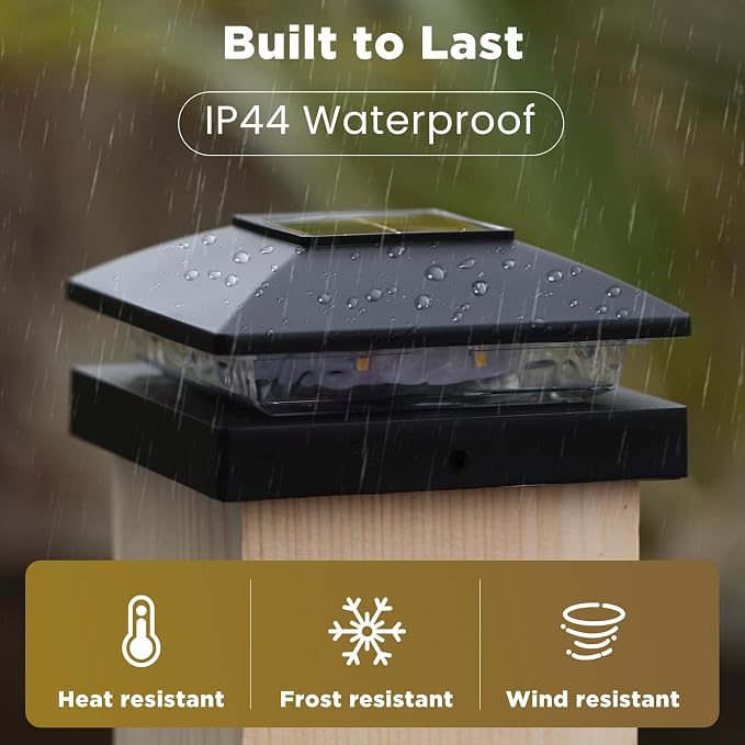 Solar Post Cap Lights Outdoor 16-Pack, Black Waterproof Solar Powered Deck Fence Lights Fit 4x4 Wood/Vinyl Posts, Bright Warm White for Patio, Porch