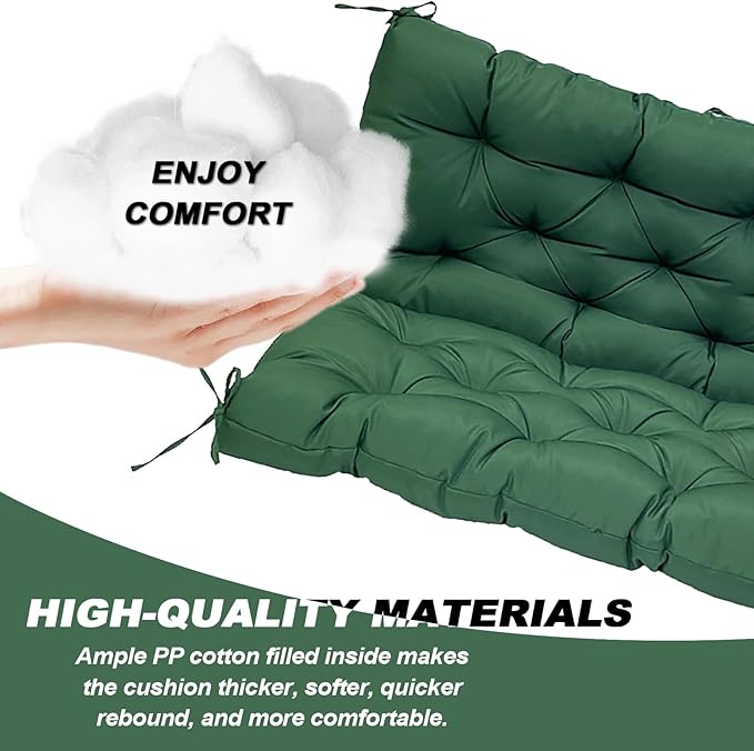 Porch Replacement Swing Cushions for Outdoor: 2-3 Seater Garden Waterproof Patio Bench Cushion with Ties - 4" Thick Swing Chair Cushion for Backyard Furniture Loveseat