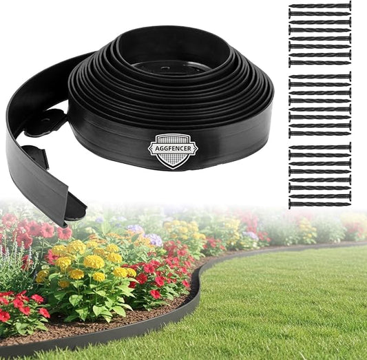 1.5 in x 100 Ft Garden Landscape Edging, No Dig Garden Edging Border Kit with 184 Pcs Spikes for Flower Bed Lawn Yard Grass Black
