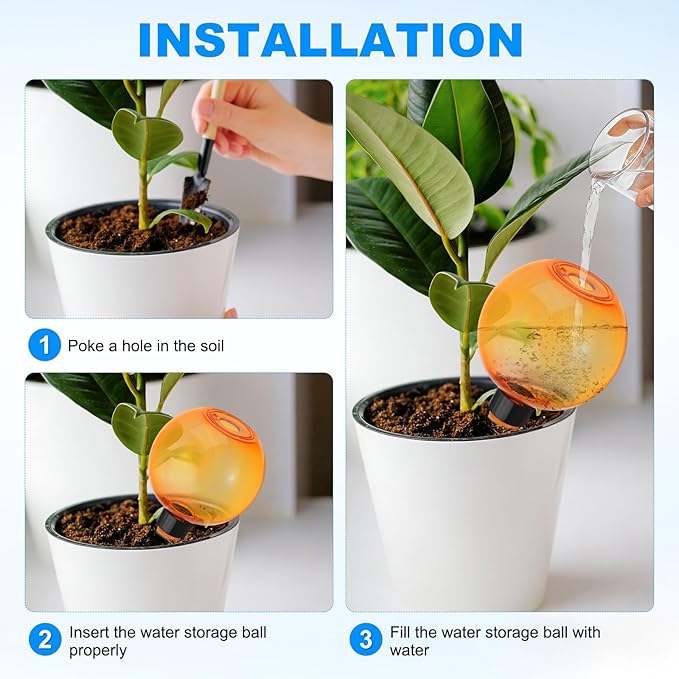 M METERXITY 4-Pack Plant Self Watering Globes, 6.9 oz Plastic Bubble Water Bulbs Top Fill for Indoor/Outdoor Plants, Self Watering Spikes Slow Release Terracotta [Orange]
