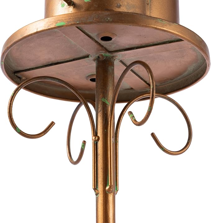 Glitzhome Birdhouses for Outdoors, Bird Houses for Outside, 53" H Farmhouse Faux Copper 2-Tiered Distressed Metal Bird House Decorative Garden Birdhouse with Stake