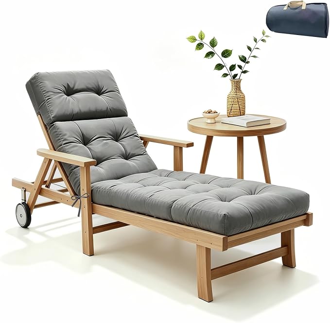 Non-Slip Outdoor Chaise Lounge Chair Cushion, Waterproof 74.4 x 22 x 4.7 Inches Lounge Chair Cushions for Outdoor Patio Furniture with Ties, Pool Chaise Lounge Cushions Replacement, Grey