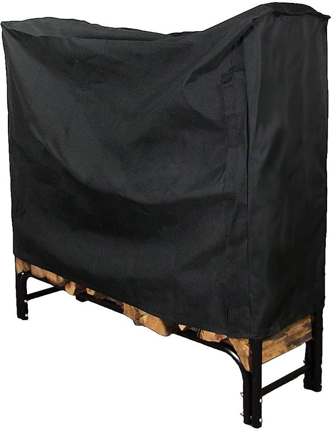 Sunnydaze 4-Foot Firewood Log Rack Cover - Heavy-Duty Weather-Resistant PVC Construction - Black