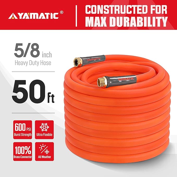 YAMATIC Impact Sprinkler with Adjustable Tripod Base and Heavy Duty Super Flexible Garden Hose 5/8 in x 50 ft