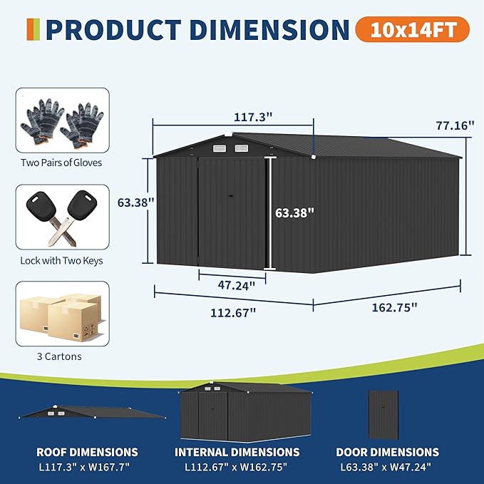 GarveeLife 10x14 Ft Outdoor Storage Sheds, Metal Garden Tool Shed for Backyard, Large Metal Sheds Outdoor Storage with Lockable Doors & Air Vents for Backyard Garden Patio Lawn