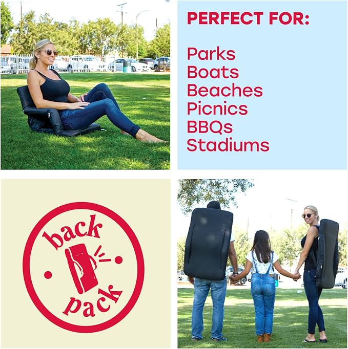 POP Design The Original Hot Seat, Portable Heated Stadium Seat for Bleachers, Reclining Arm and Back Support, Thick Cushion (USB Battery Not Included)