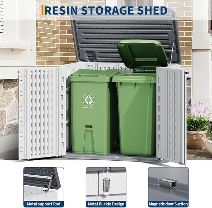 35 Cu ft Outdoor Storage Cabinet, Waterproof Outdoor Resin Storage Box, Outdoor Trash Can Storage for Patio Tools, Sofa Cushion, Lawn Mower and Garbage Cans