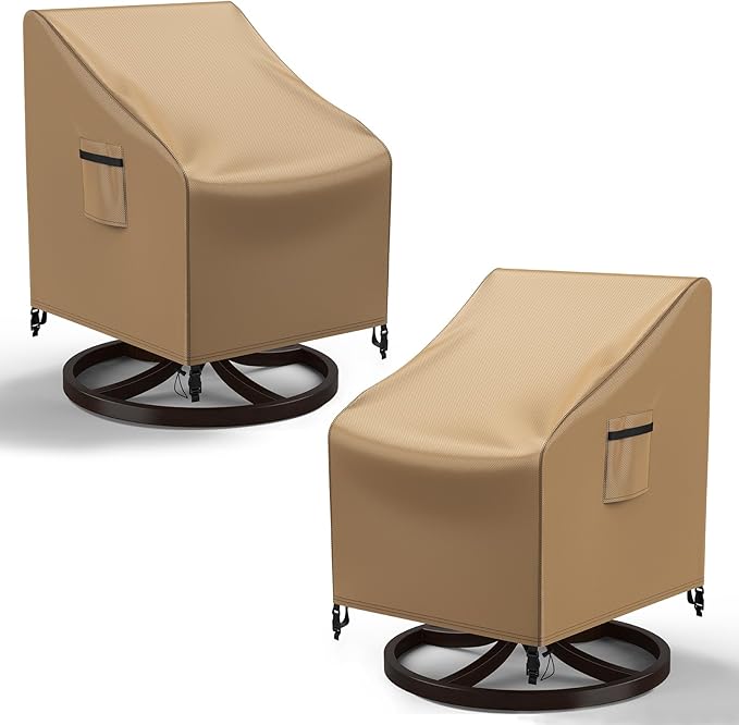 Mrrihand Outdoor Swivel Lounge Chair Cover Waterproof, 2 Pack Heavy Duty Patio Rocking Chair Covers for Outdoor Furniture, 33" W×37" D×38.5" H, Brown