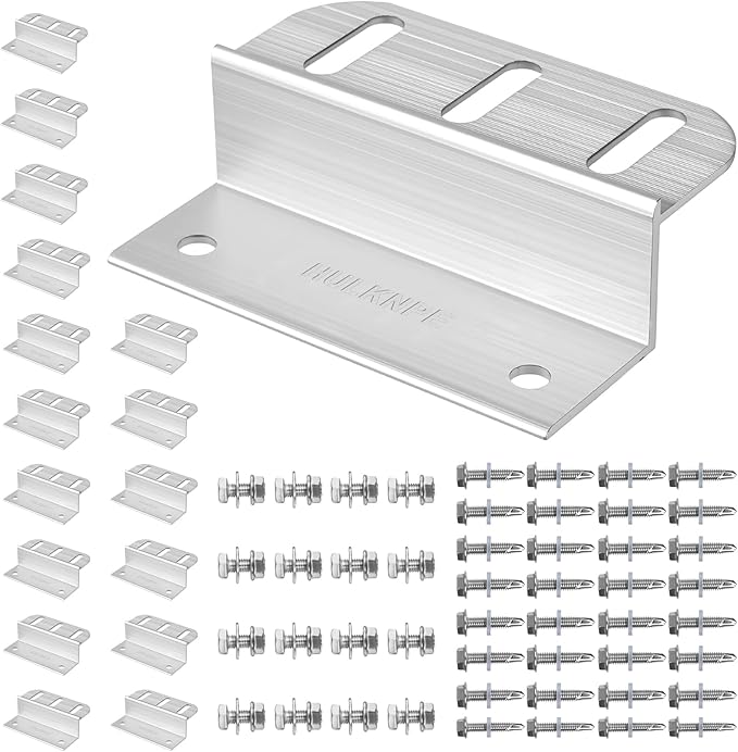 Z Brackets Solar Panel Mounting Kit (16 Pack) Heavy Duty Multi-Slot Aluminum Corrosion-Resistant for RV, Boat, Roof, Off-Grid & Solar Panel Hold Down