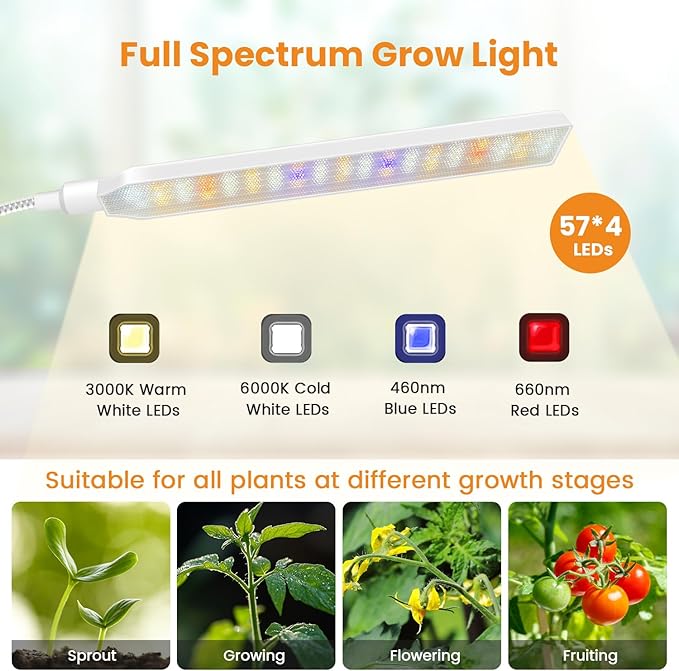 Kullsinss Grow Lights for Indoor Plants, 4-Head Full Specturm Plant Grow Light with 4/8/12/16H Timer, 3 Color Modes, 5 Brightness, 24-68.7in Height Adjustable Floor Growing Lamp for Tall Large Plants