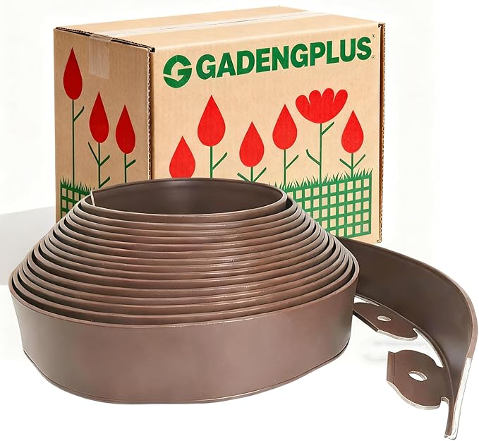 Landscape Edging 2in x 66FT Garden Edging Kit with 120 Spikes (66feet-Brown)