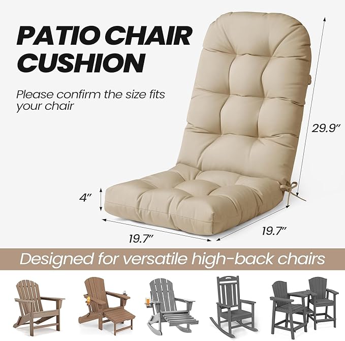 Crestlive Products Sunbrella Adirondack Chair Cushion Outdoor Chair Cushions Water Resistant 50x20x4 Inch High Back Patio Cushions Set of 2 Thick Replacement Cushions Antique Beige