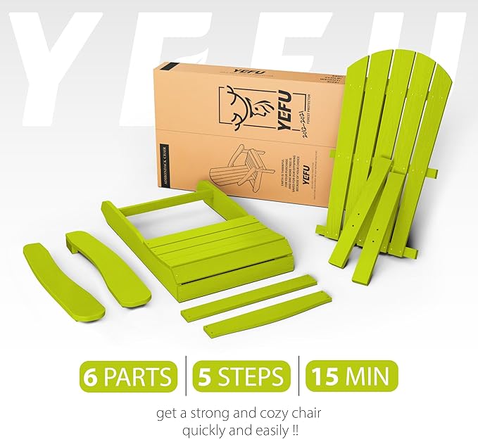 YEFU Adirondack Chairs Set of 4: Outdoor Chair HIPS Plastic Adirondack Chairs - Patio Chairs with Wood Texture - Lawn Fire Pit Deck Porch Garden Chairs for Adults (Kelly Green)