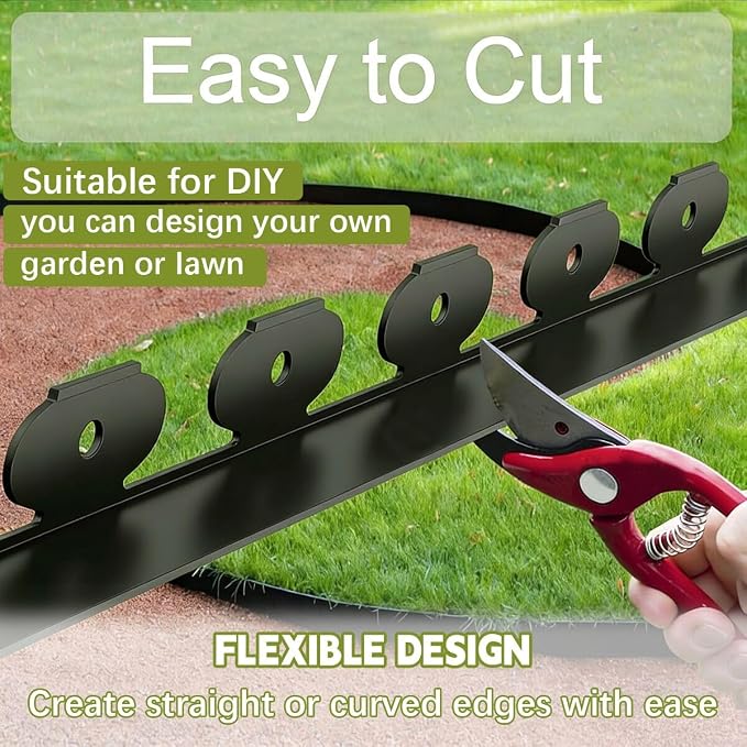 49Ft 3IN Landscape Edging,Garden Edging Border Kit with 75pcs Metal Stakes,Plastic Edging for Landscaping, Flexible Tool-Free Lawn Border for Flower Bed,Yard,Tree,Grass,Pathway-Black
