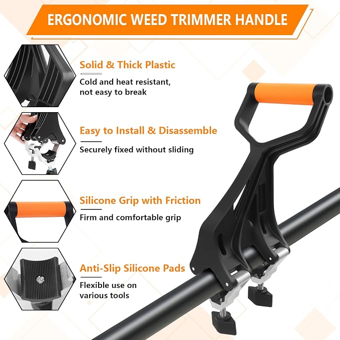 KJX Upgraded Shovel Handle Extension, Ergonomic Weed Trimmer Handle Replacement, Back Saver Attachment Universal Fit for Weed Trimmers, Rakes, String Trimmers, Shovels and More Yard Tools