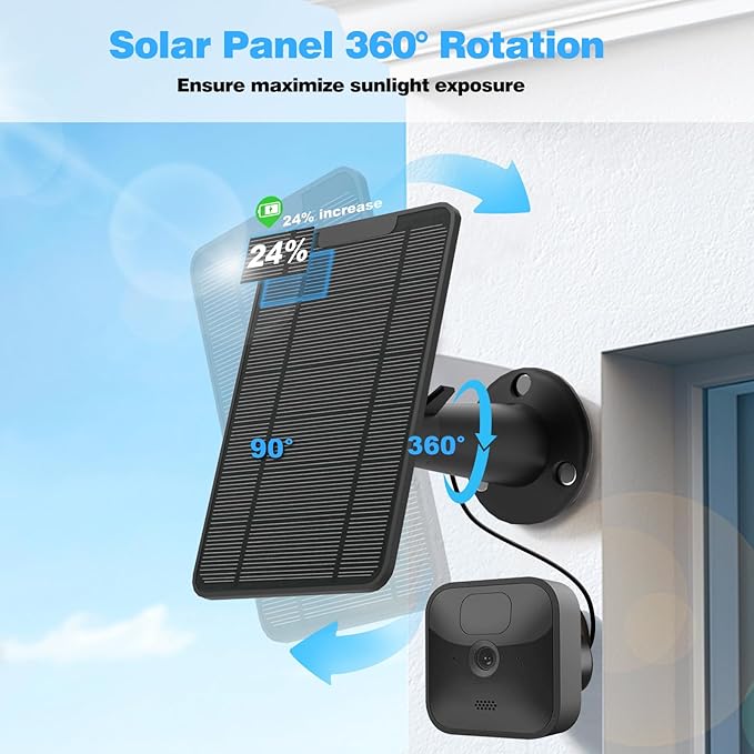Solar Panel for Blink Camera Outdoor, 6W Solar Panel with Battery Compatible with Blink Outdoor 3 & 4 XT XT2 Camera, Solar Charger with Rubber Plug,13.1ft Cable, IP65 Waterproof
