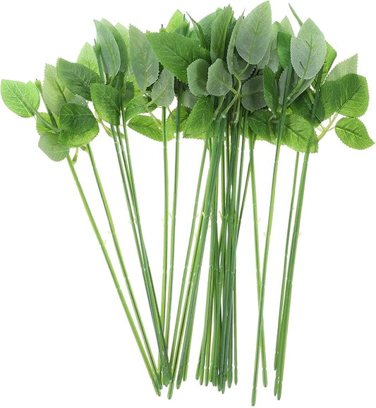 ULTNICE 60pcs Artificial Flower Stems with Leaves for Floral Arrangements, Wedding Bouquets, and DIY Crafts - Flexible Green Plastic Rose Stem