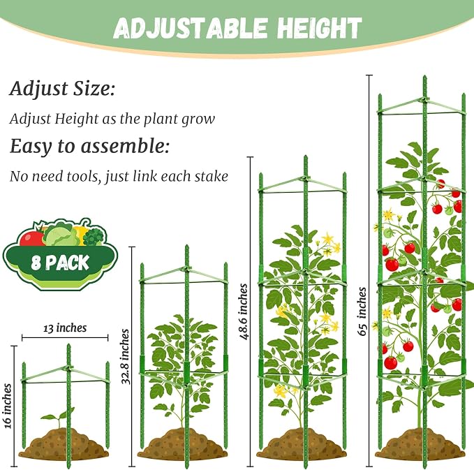 Legigo 8-Pack Tomato Cage for Garden Plant Support- Up to 48inch Garden Stakes Tomato Cage, Tomato Trellis for Potted Plants, Tomato Cages Plant Stakes for Climbing Vegetables Plants Flowers