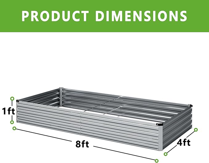 DIIYIV 2PCS 8x4x1FT Galvanized Raised Garden Bed Kit,Vegetable Boxes-Rectangle Metal Flower Box,Large Planter Raised Beds Outdoor Garden for Planting,Fruit,Herb-Silver