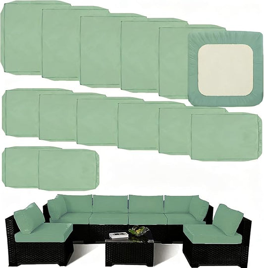 Outdoor Cushion Covers Replacement 14 Pcs Patio Cushion Covers fit for 7Pieces 6-Seater Wicker Rattan Sectional Couch Sofa Outdoor Cushion Slipcovers Set Seat and Back Cover Only, Bean Green