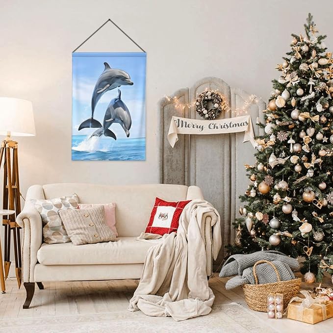 Delerain Dolphins Garden Flag, 12.5 x 18 Inch Double Sided Design Weather Resistant Indoor & Outdoor Decoration Small Banner for Home Yard Lawn Patio Office
