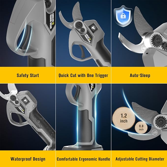 Electric Pruning Shears for DeWalt 20V Battery, Brushless Cordless Trimmer Branch Cutter with SK5 Blades, Adjustable Cutting Diameter 0.8-1.2 Inch for Garden Tree Pruner Branch(Tool Only)
