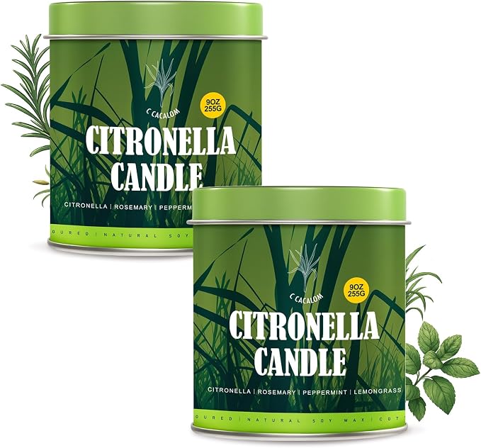 Citronella Candles Outdoor Set, 2 Pack Jar Candle for Patio Camping Backyard Picnic, Infused with 5 Plant Essential Oils, 9 Oz Non Toxic Candles, Scented Candles Sets Gifts for Men Women
