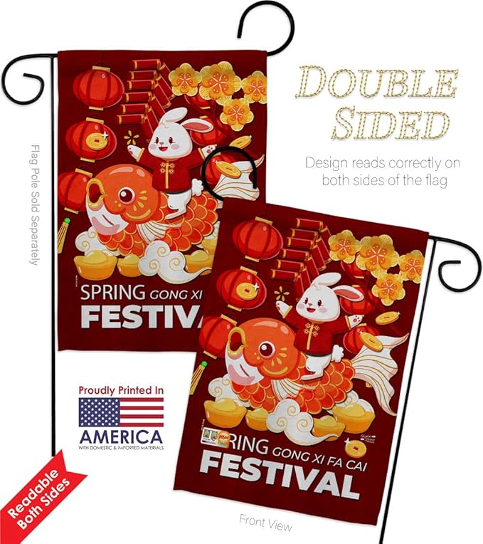 Chinese New Year Of Rabbit Porch Decor 2 Pcs Banner Room Wall Art Flag Patio Lawn Garden Outdoor Decorations Indoor Tapestry Yard Signs Lunar New Year Gifts Spring Festival Decorations Made In USA